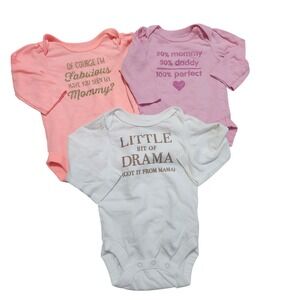 Baby Girl‎ Clothes Lot 3 Childrens Place Onesie 0-3M Pink White Fabulous Drama